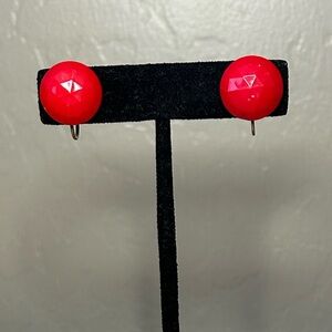 Retro Vintage Rockabilly Red Circle Non-Pierce Screw Back Earrings
